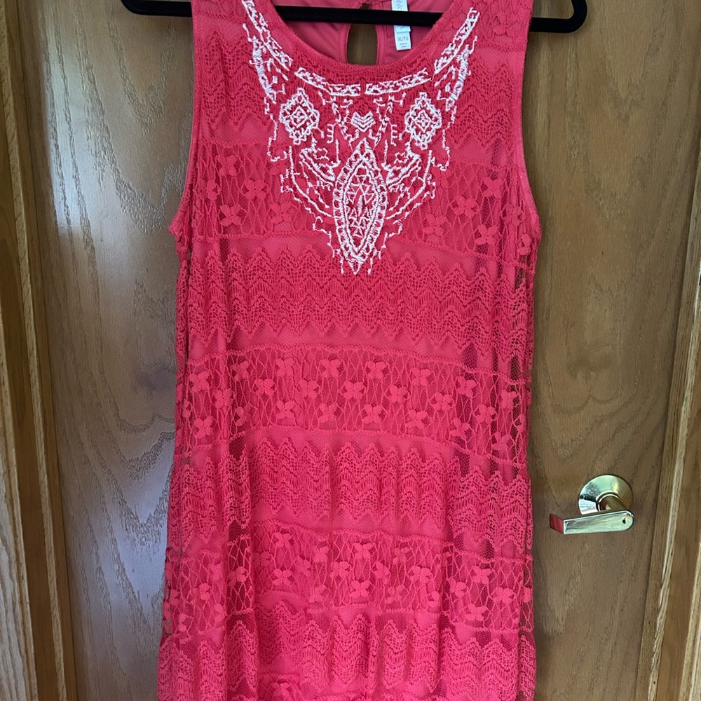 Xhilaration coral Lace Dress with White Embroidery